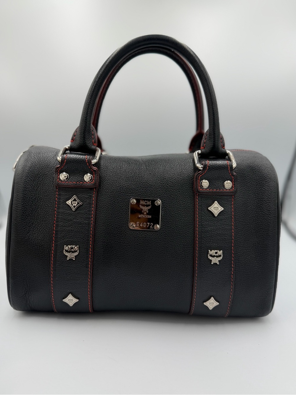 MCM Black Leather Boston Bag with Red Stitching
(Pre Owned)